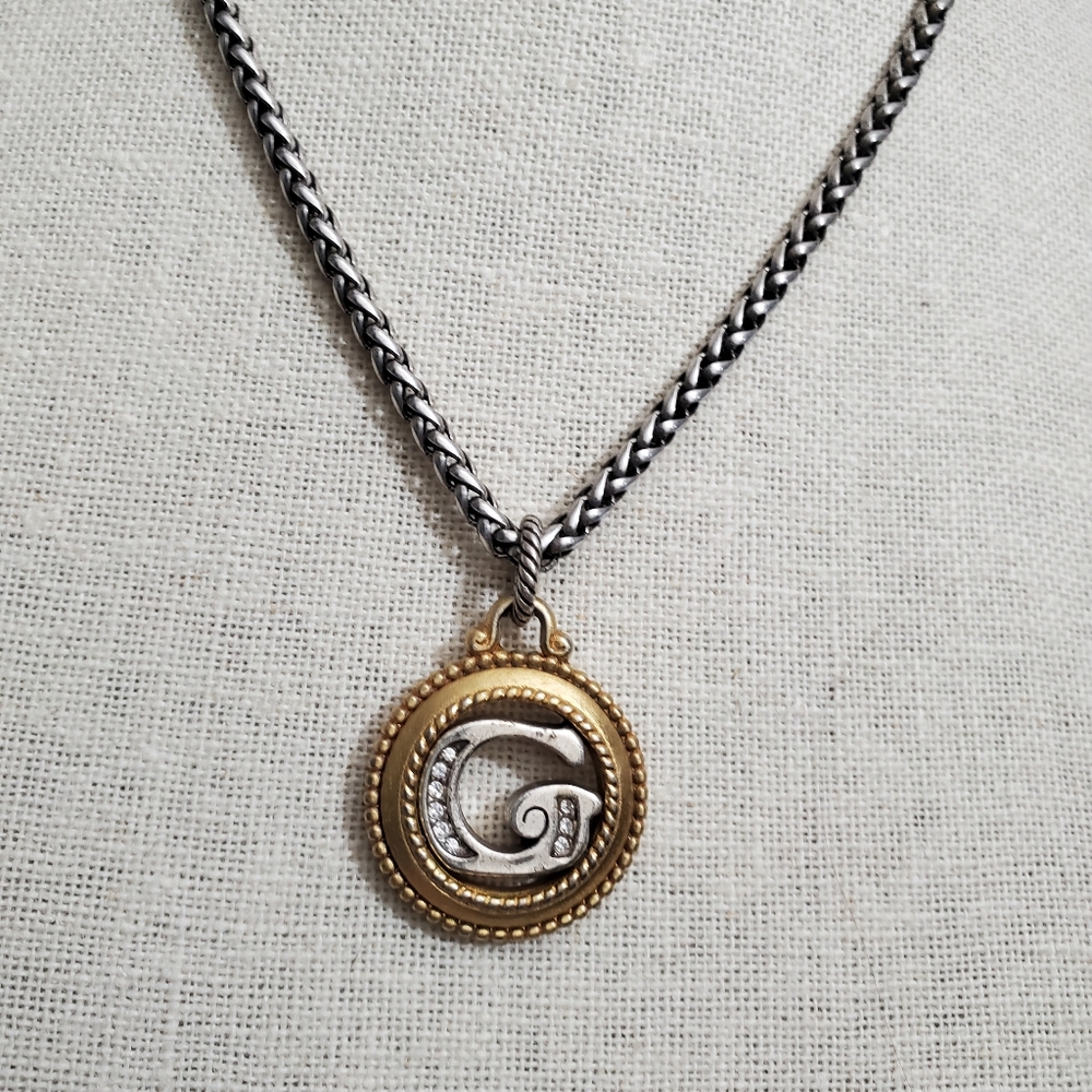 Brighton silver, gold, Swarovski Crystal ABC Monogram G Charm Pendant Necklace